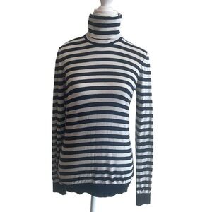 Ralph Lauren Women’s Medium Striped Silk-Blend Turtleneck Sweater Blue And White